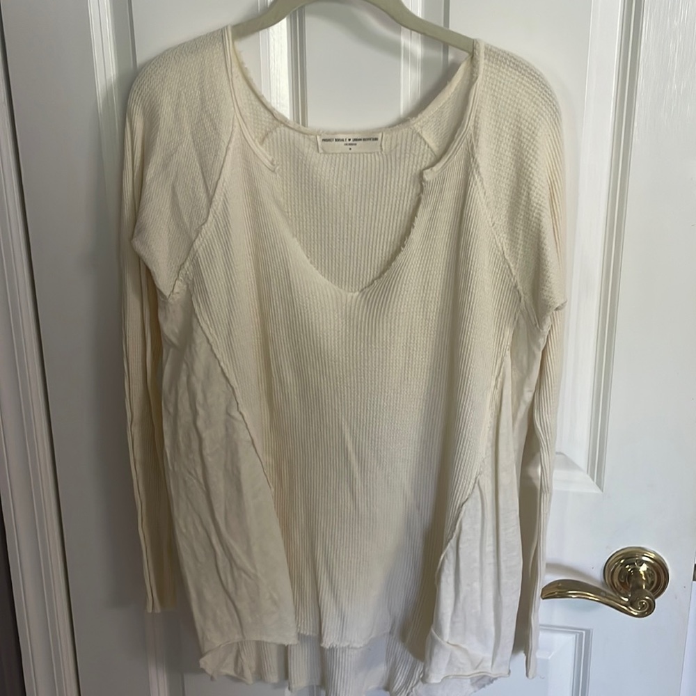 Urban Outfitters cream long sleeve waffle shirt